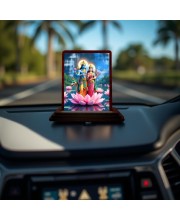 Car Desk/Table Top Lord Vishnu And Lakshmi Wooden Photo Stand 3x4 Inches, Compact & Stylish Spiritual Display For Car, Home & Office (Pack Of 1) (F14603)