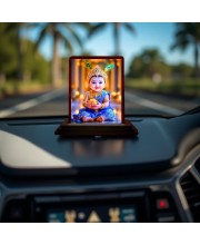 Car Desk/Table Top Lord Krishna Wooden Photo Stand 3x4 Inches, Compact & Stylish Spiritual Display For Car, Home & Office (Pack Of 1) (F14496)