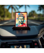Car Desk/Table Top Lord Buddha Wooden Photo Stand 3x4 Inches, Compact & Stylish Spiritual Display For Car, Home & Office (Pack Of 1) (F14507)