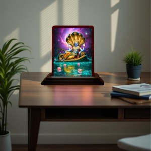 Car Desk/Table Top Lord Vishnu Wooden Photo Stand 3x4 Inches, Compact & Stylish Spiritual Display For Car, Home & Office (Pack Of 1) (F14421) Car Desk/Table Top Lord Vishnu Wooden Photo Stand 3x4 Inches, Compact & Stylish Spiritual Display For Car, Home & Office (Pack Of 1) (F14421)