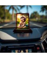 Car Desk/Table Top Lord Krishna Wooden Photo Stand 3x4 Inches, Compact & Stylish Spiritual Display For Car, Home & Office (Pack Of 1) (F14487)