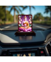 Car Desk/Table Top Lord Buddha Wooden Photo Stand 3x4 Inches, Compact & Stylish Spiritual Display For Car, Home & Office (Pack Of 1) (F14415)