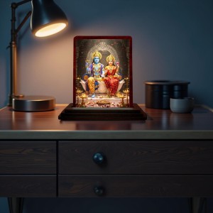 Car Desk/Table Top Lord Vishnu And Lakshmi Wooden Photo Stand 3x4 Inches, Compact & Stylish Spiritual Display For Car, Home & Office (Pack Of 1) (F14610) Car Desk/Table Top Lord Vishnu And Lakshmi Wooden Photo Stand 3x4 Inches, Compact & Stylish Spiritual Display For Car, Home & Office (Pack Of 1) (F14610)