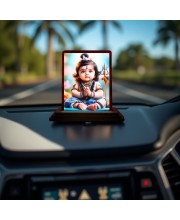 Car Desk/Table Top Lord Shiva Wooden Photo Stand 3x4 Inches, Compact & Stylish Spiritual Display For Car, Home & Office (Pack Of 1) (F14505)