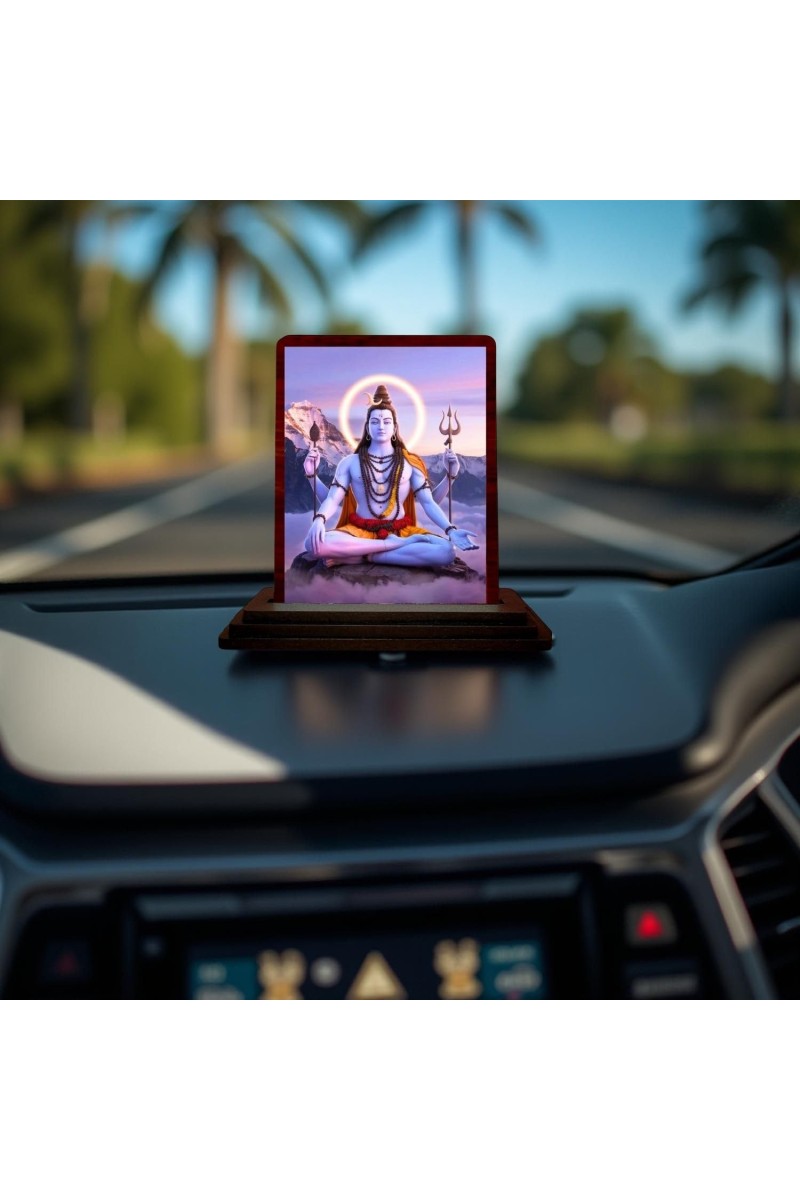 Car Desk/Table Top Lord Shiva Wooden Photo Stand 3x4 Inches, Compact & Stylish Spiritual Display For Car, Home & Office (Pack Of 1) (F14478)