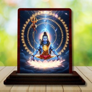 Car Desk/Table Top Lord Shiva Wooden Photo Stand 3x4 Inches, Compact & Stylish Spiritual Display For Car, Home & Office (Pack Of 1) (F14378)
