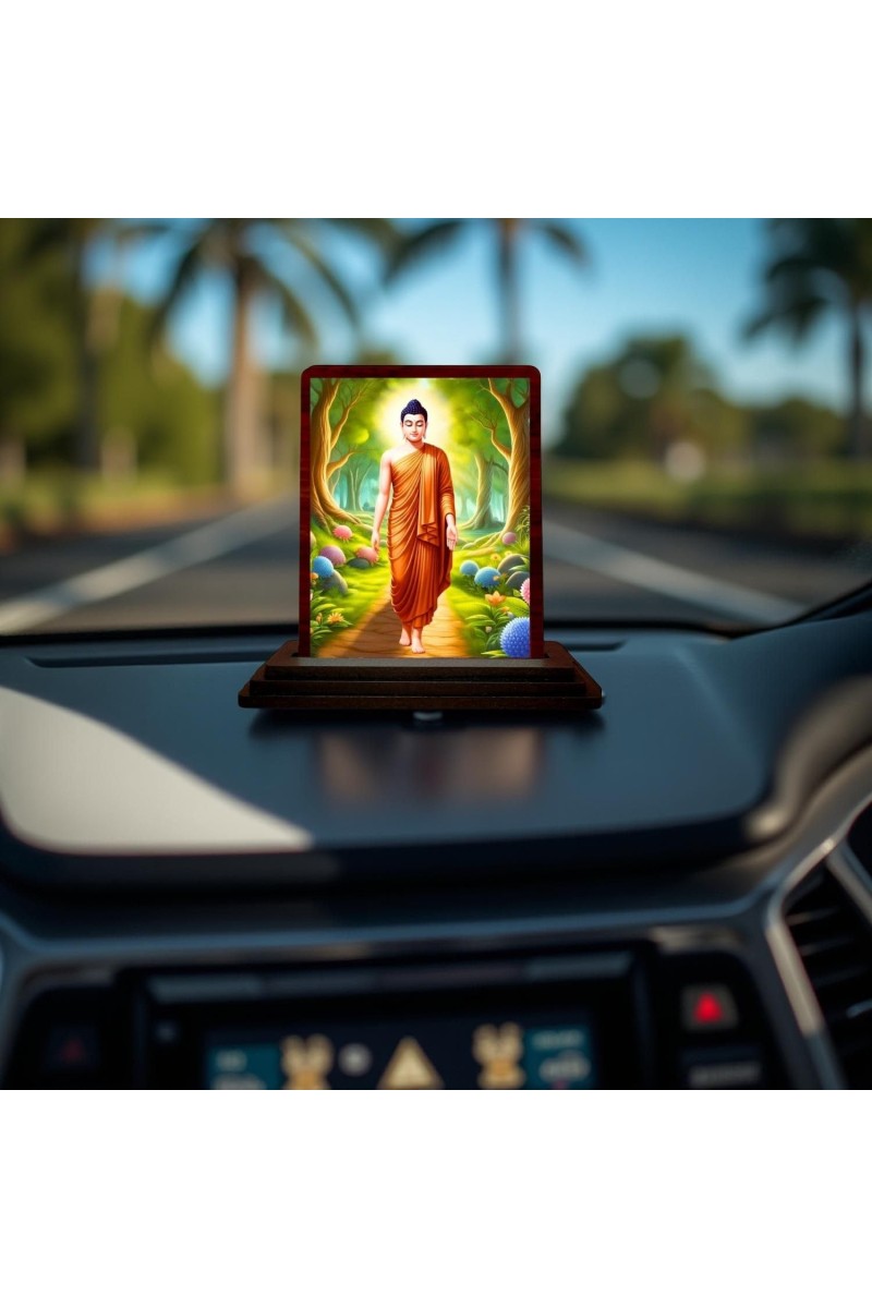 Car Desk/Table Top God Buddha Wooden Photo Stand 3x4 Inches, Compact & Stylish Spiritual Display For Car, Home & Office (Pack Of 1) (F14570)