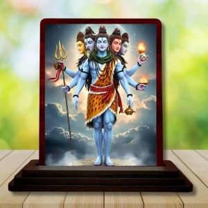 Car Desk/Table Top Lord Shiva Wooden Photo Stand 3x4 Inches, Compact & Stylish Spiritual Display For Car, Home & Office (Pack Of 1) (F14573)