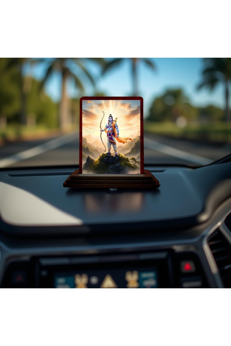 Car Desk/Table Top Lord Rama Wooden Photo Stand 3x4 Inches, Compact & Stylish Spiritual Display For Car, Home & Office (Pack Of 1) (F14408)