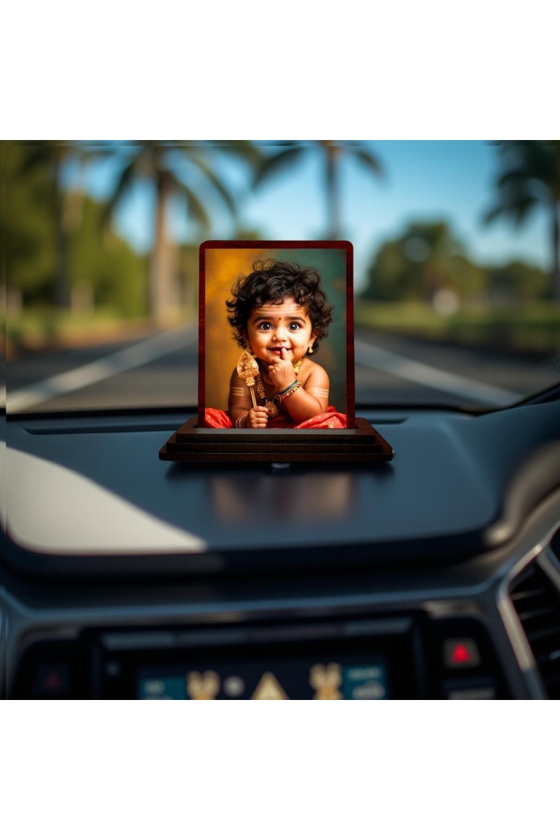 Car Desk/Table Top Lord Murugan Wooden Photo Stand 3x4 Inches, Compact & Stylish Spiritual Display For Car, Home & Office (Pack Of 1) (F14508)