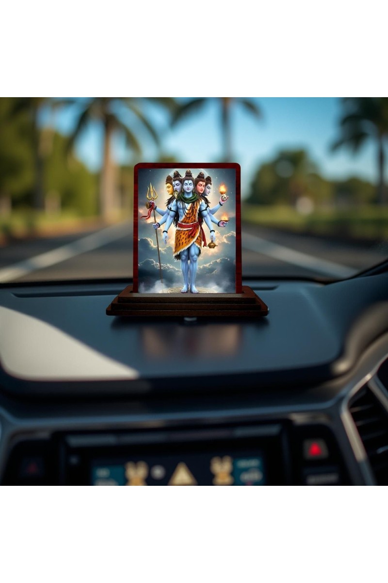 Car Desk/Table Top Lord Shiva Wooden Photo Stand 3x4 Inches, Compact & Stylish Spiritual Display For Car, Home & Office (Pack Of 1) (F14573)