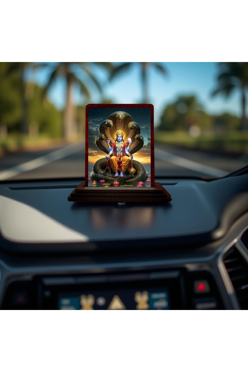 Car Desk/Table Top Lord Vishnu Wooden Photo Stand 3x4 Inches, Compact & Stylish Spiritual Display For Car, Home & Office (Pack Of 1) (F14422)