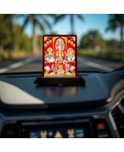 Car Desk/Table Top Goddess Lakshmi Ganesha Kubera Wooden Photo Stand 3x4 Inches, Compact & Stylish Spiritual Display For Car, Home & Office (Pack Of 1) (F14566)