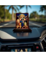 Car Desk/Table Top Goddess Durga Wooden Photo Stand 3x4 Inches, Compact & Stylish Spiritual Display For Car, Home & Office (Pack Of 1) (F14412)