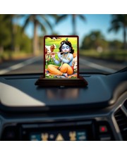 Car Desk/Table Top Lord Krishna Wooden Photo Stand 3x4 Inches, Compact & Stylish Spiritual Display For Car, Home & Office (Pack Of 1) (F14593)