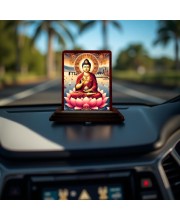 Car Desk/Table Top Lord Buddha Wooden Photo Stand 3x4 Inches, Compact & Stylish Spiritual Display For Car, Home & Office (Pack Of 1) (F14460)