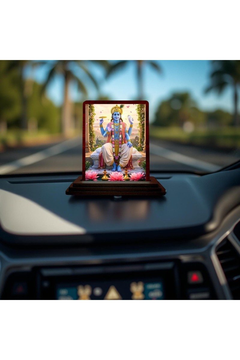 Car Desk/Table Top Lord Vishnu Wooden Photo Stand 3x4 Inches, Compact & Stylish Spiritual Display For Car, Home & Office (Pack Of 1) (F14536)