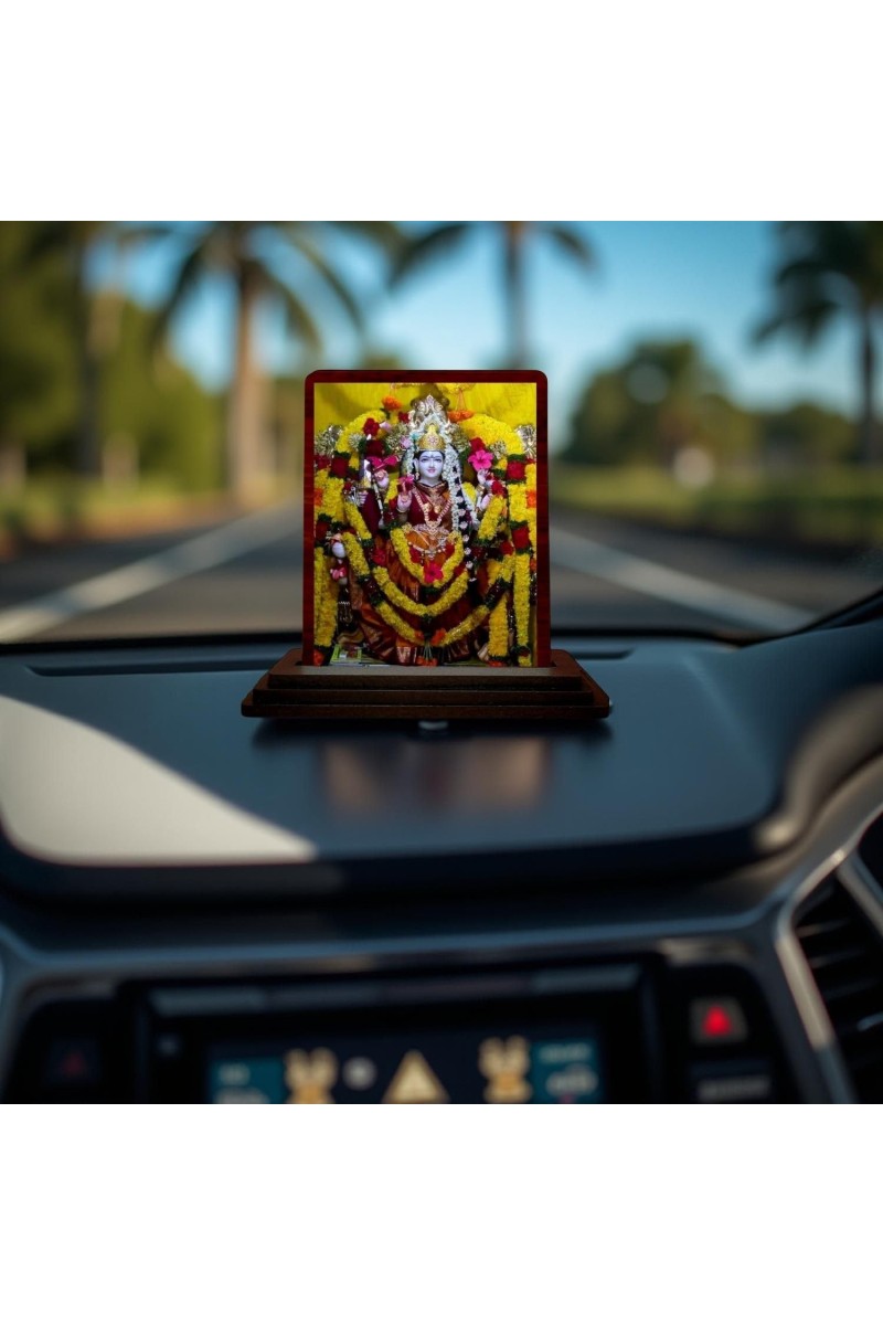 Car Desk/Table Top Goddess Durga Wooden Photo Stand 3x4 Inches, Compact & Stylish Spiritual Display For Car, Home & Office (Pack Of 1) (F14431)