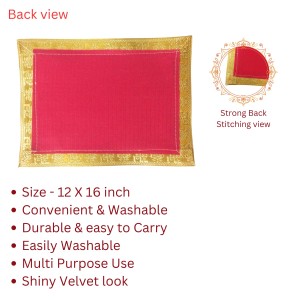 Velvet Pooja Aasan Cloth with Golden Border | Plain Chowki Mat for Puja Table, Home Mandir & Temple | Pack of 6 (12 x 16)
