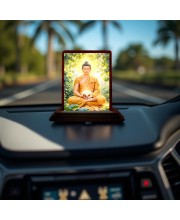 Car Desk/Table Top Lord Buddha Wooden Photo Stand 3x4 Inches, Compact & Stylish Spiritual Display For Car, Home & Office (Pack Of 1) (F14440)
