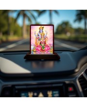 Car Desk/Table Top Lord Vishnu Lakshmi Wooden Photo Stand 3x4 Inches, Compact & Stylish Spiritual Display For Car, Home & Office (Pack Of 1) (F14563)