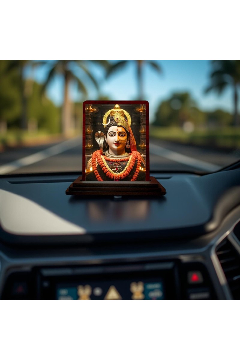 Car Desk/Table Top Lord Shiva Arthanarishwara Wooden Photo Stand 3x4 Inches, Compact & Stylish Spiritual Display For Car, Home & Office (Pack Of 1) (F14481)