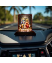 Car Desk/Table Top Lord Vishnu And Lakshmi Wooden Photo Stand 3x4 Inches, Compact & Stylish Spiritual Display For Car, Home & Office (Pack Of 1) (F14610)