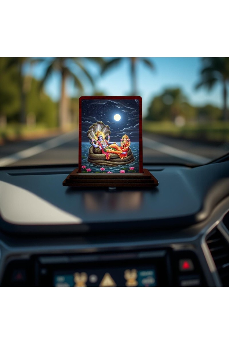 Car Desk/Table Top Lord Vishnu Wooden Photo Stand 3x4 Inches, Compact & Stylish Spiritual Display For Car, Home & Office (Pack Of 1) (F14594)