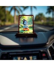 Car Desk/Table Top Lord Krishna Wooden Photo Stand 3x4 Inches, Compact & Stylish Spiritual Display For Car, Home & Office (Pack Of 1) (F14592)