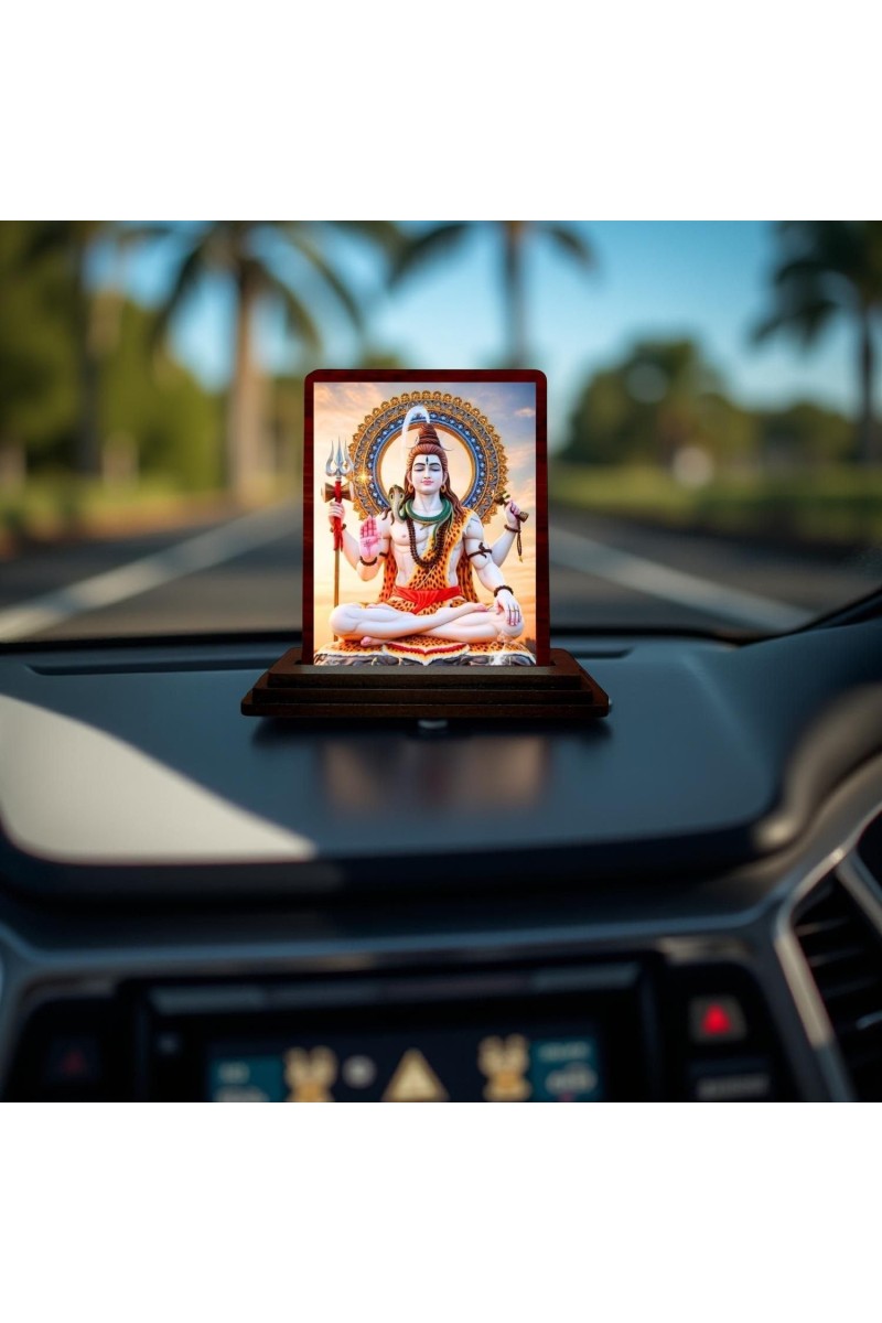 Car Desk/Table Top Lord Shiva Wooden Photo Stand 3x4 Inches, Compact & Stylish Spiritual Display For Car, Home & Office (Pack Of 1) (F14417)