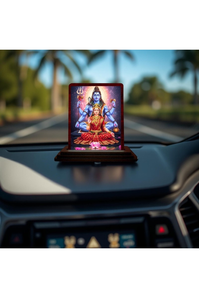 Car Desk/Table Top Lord Shiva And Sadhguru Wooden Photo Stand 3x4 Inches, Compact & Stylish Spiritual Display For Car, Home & Office (Pack Of 1) (F14619)