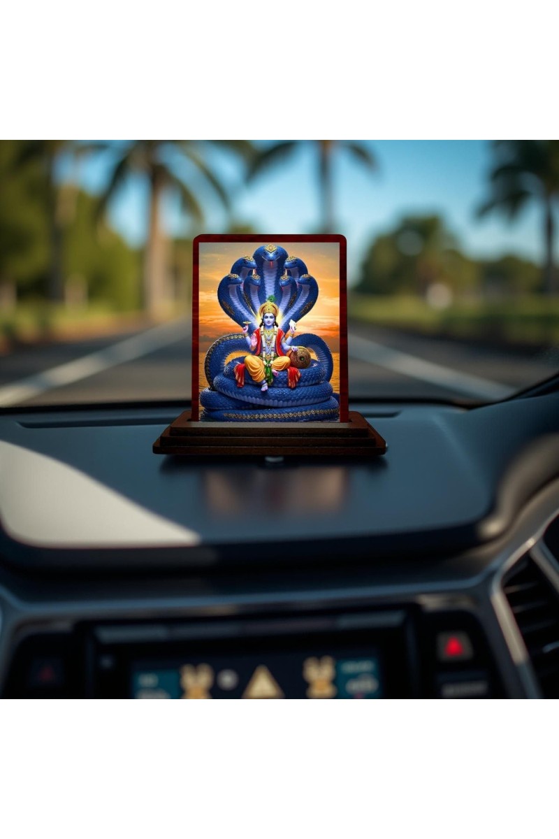 Car Desk/Table Top Lord Vishnu Wooden Photo Stand 3x4 Inches, Compact & Stylish Spiritual Display For Car, Home & Office (Pack Of 1) (F14419)