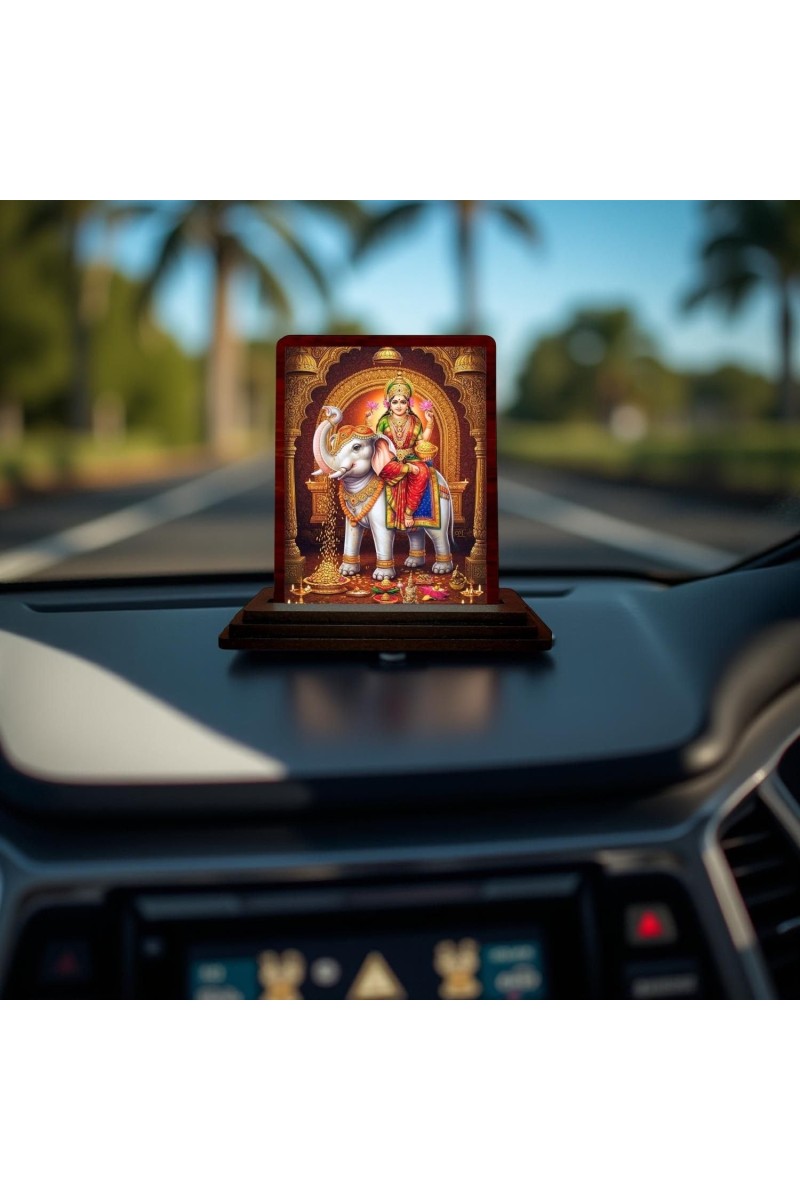 Car Desk/Table Top Goddess Mahalakshmi Wooden Photo Stand 3x4 Inches, Compact & Stylish Spiritual Display For Car, Home & Office (Pack Of 1) (F14579)