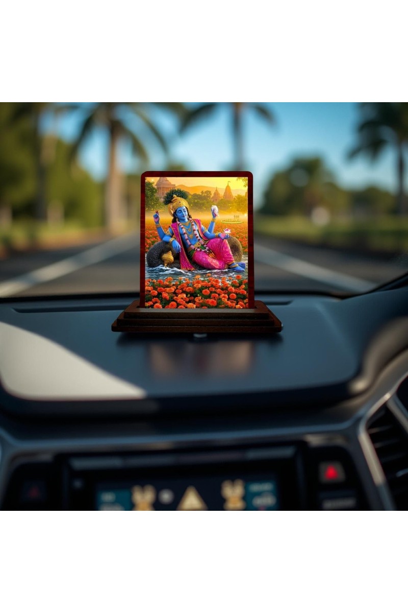 Car Desk/Table Top Lord Vishnu Wooden Photo Stand 3x4 Inches, Compact & Stylish Spiritual Display For Car, Home & Office (Pack Of 1) (F14404)