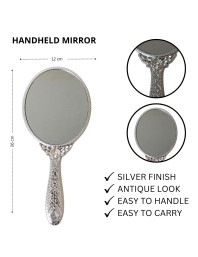 Oval Silver-Plated Plastic Hand Mirror, Medium Size - Portable Mirror for Makeup, Travel, and Daily Use | Pack of 1