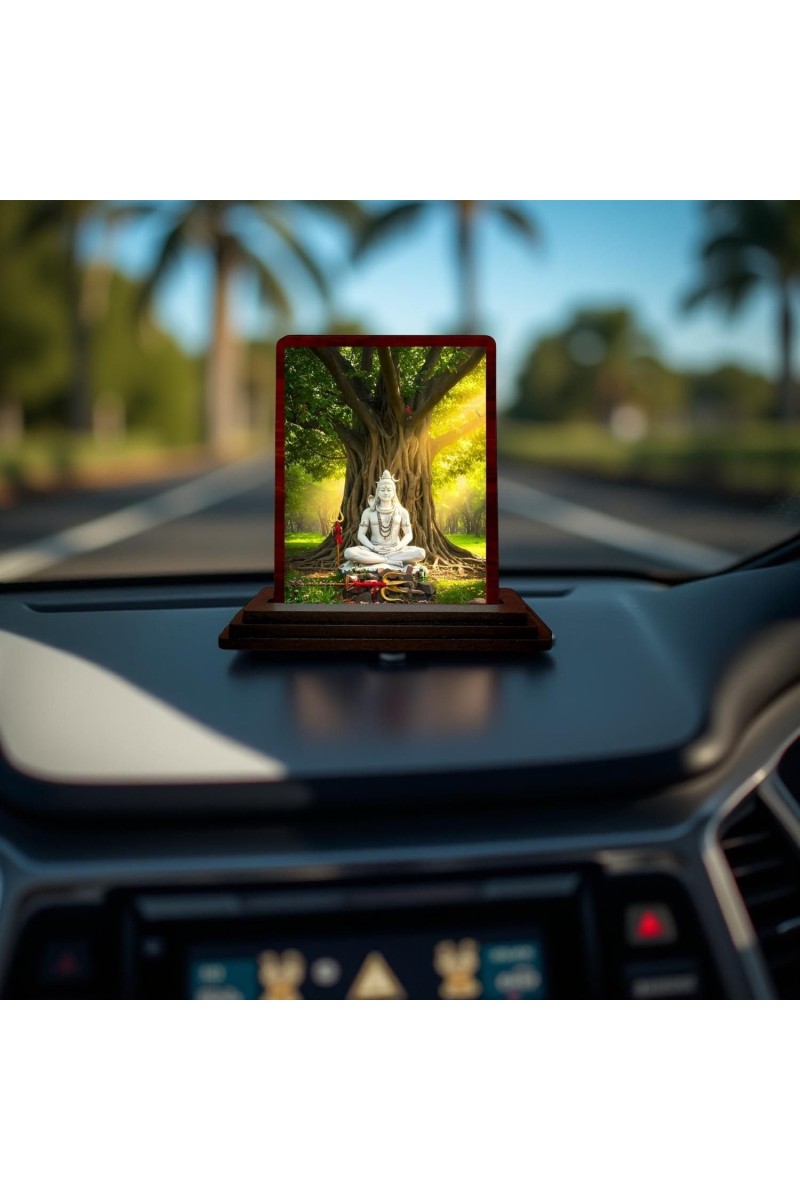 Car Desk/Table Top Lord Shiva Wooden Photo Stand 3x4 Inches, Compact & Stylish Spiritual Display For Car, Home & Office (Pack Of 1) (F14628)