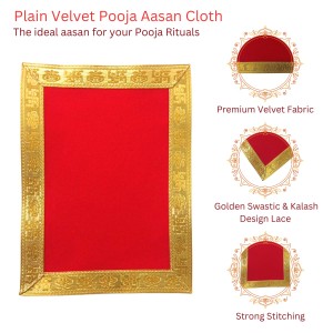 Velvet Pooja Aasan Cloth with Golden Border | Plain Chowki Mat for Puja Table, Home Mandir & Temple | Pack of 6 (9 x 14) Velvet Pooja Aasan Cloth with Golden Border | Plain Chowki Mat for Puja Table, Home Mandir & Temple | Pack of 6 (9 x 14)
