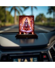 Car Desk/Table Top Lord Shiva Wooden Photo Stand 3x4 Inches, Compact & Stylish Spiritual Display For Car, Home & Office (Pack Of 1) (F14615)