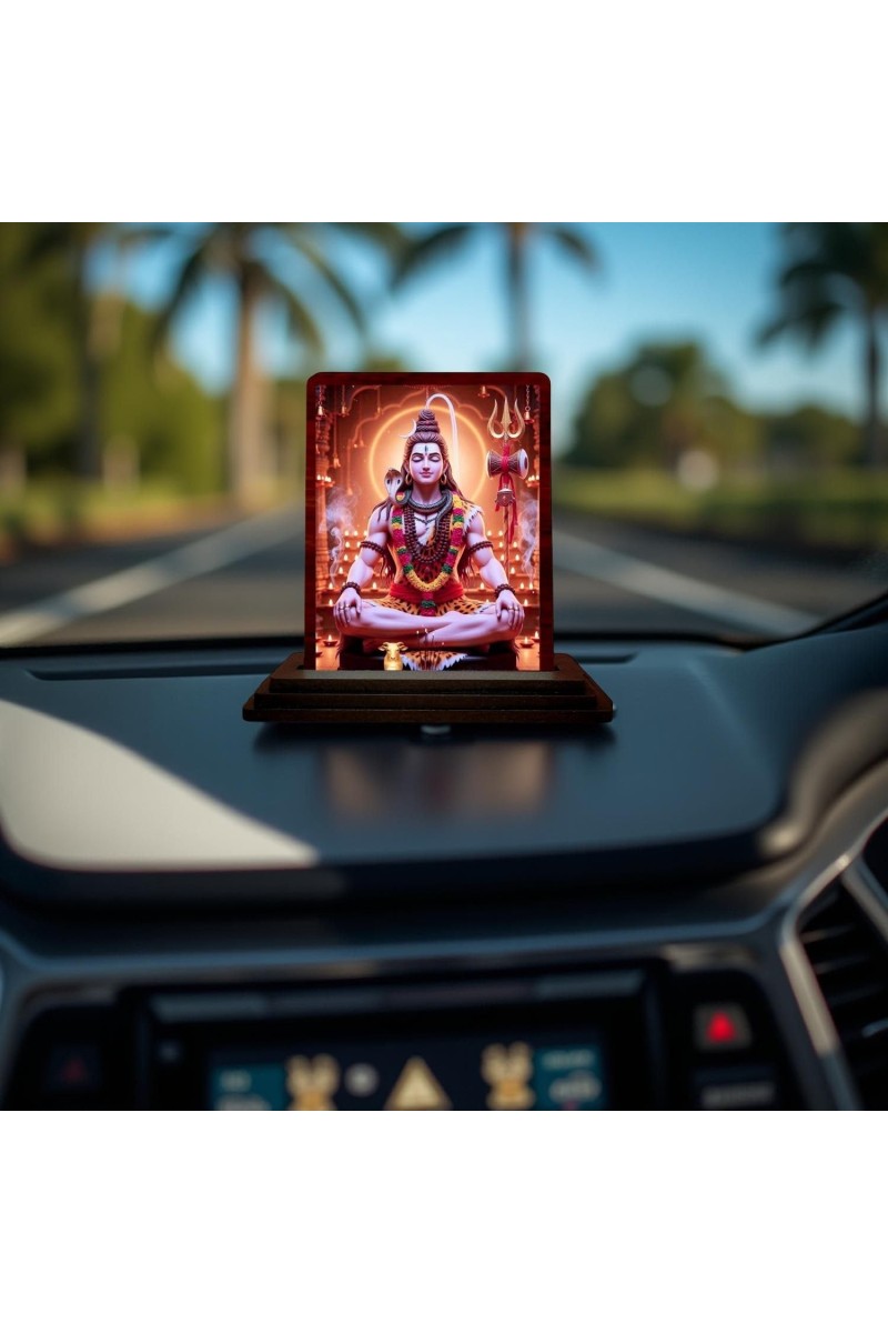 Car Desk/Table Top Lord Shiva Wooden Photo Stand 3x4 Inches, Compact & Stylish Spiritual Display For Car, Home & Office (Pack Of 1) (F14615)