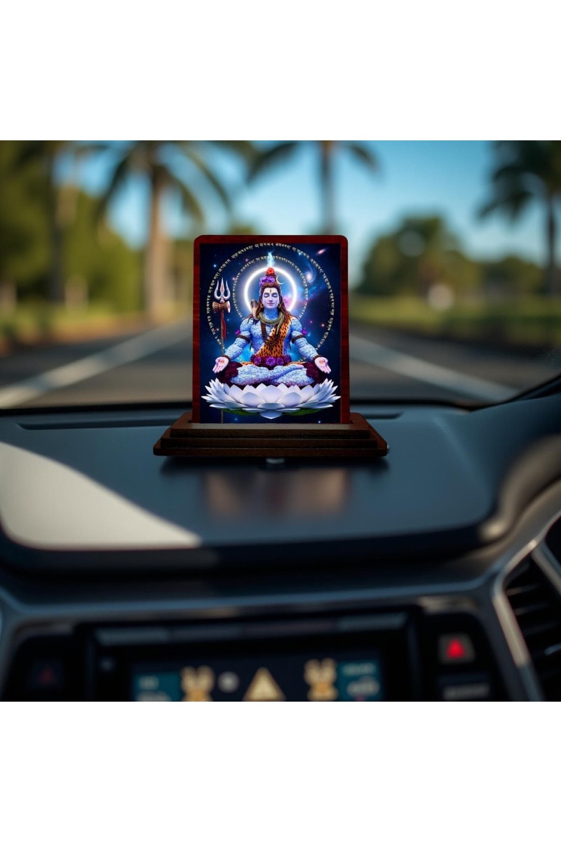 Car Desk/Table Top Lord Shiva Wooden Photo Stand 3x4 Inches, Compact & Stylish Spiritual Display For Car, Home & Office (Pack Of 1) (F14420)
