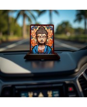 Car Desk/Table Top Lord Buddha Wooden Photo Stand 3x4 Inches, Compact & Stylish Spiritual Display For Car, Home & Office (Pack Of 1) (F14468)