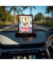 Car Desk/Table Top Lord Buddha Wooden Photo Stand 3x4 Inches, Compact & Stylish Spiritual Display For Car, Home & Office (Pack Of 1) (F14411)