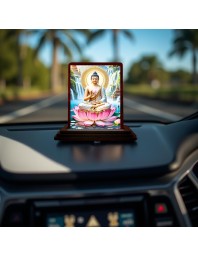 Car Desk/Table Top Lord Buddha Wooden Photo Stand 3x4 Inches, Compact & Stylish Spiritual Display For Car, Home & Office (Pack Of 1) (F14411)