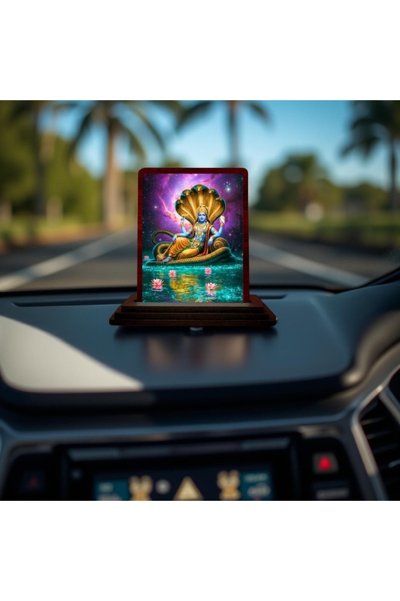 Car Desk/Table Top Lord Vishnu Wooden Photo Stand 3x4 Inches, Compact & Stylish Spiritual Display For Car, Home & Office (Pack Of 1) (F14421)