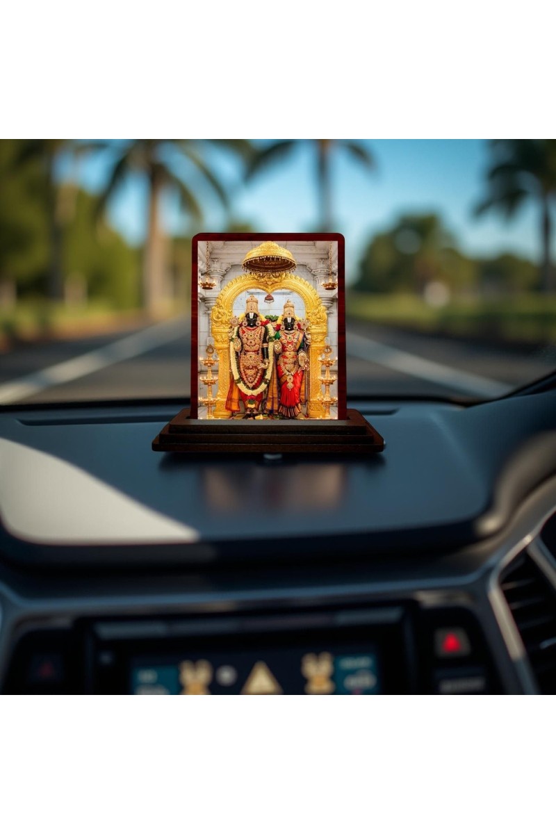 Car Desk/Table Top Lord Balaji And Lakshmi Wooden Photo Stand 3x4 Inches, Compact & Stylish Spiritual Display For Car, Home & Office (Pack Of 1) (F14396)