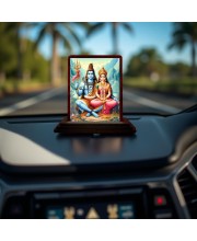 Car Desk/Table Top Lord Shiva And Parvathi Wooden Photo Stand 3x4 Inches, Compact & Stylish Spiritual Display For Car, Home & Office (Pack Of 1) (F14529)