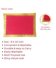 Velvet Pooja Aasan Cloth with Golden Border | Plain Chowki Mat for Puja Table, Home Mandir & Temple | Pack of 6 (6 x 10) Velvet Pooja Aasan Cloth with Golden Border | Plain Chowki Mat for Puja Table, Home Mandir & Temple | Pack of 6 (6 x 10)