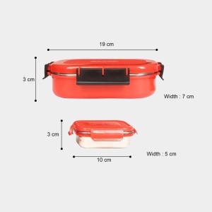 Steel Lunch Box, 2 Containers and 1 Spoon, Plastic and Steel, Big Container: 3 X 7 X 19 cm; Small Container: 3 X 5 X 10 cm, Spoon: 13 cm, 2 Containers, 1Spoon Steel Lunch Box, 2 Containers and 1 Spoon, Plastic and Steel, Big Container: 3 X 7 X 19 cm; Small Container: 3 X 5 X 10 cm, Spoon: 13 cm, 2 Containers, 1Spoon