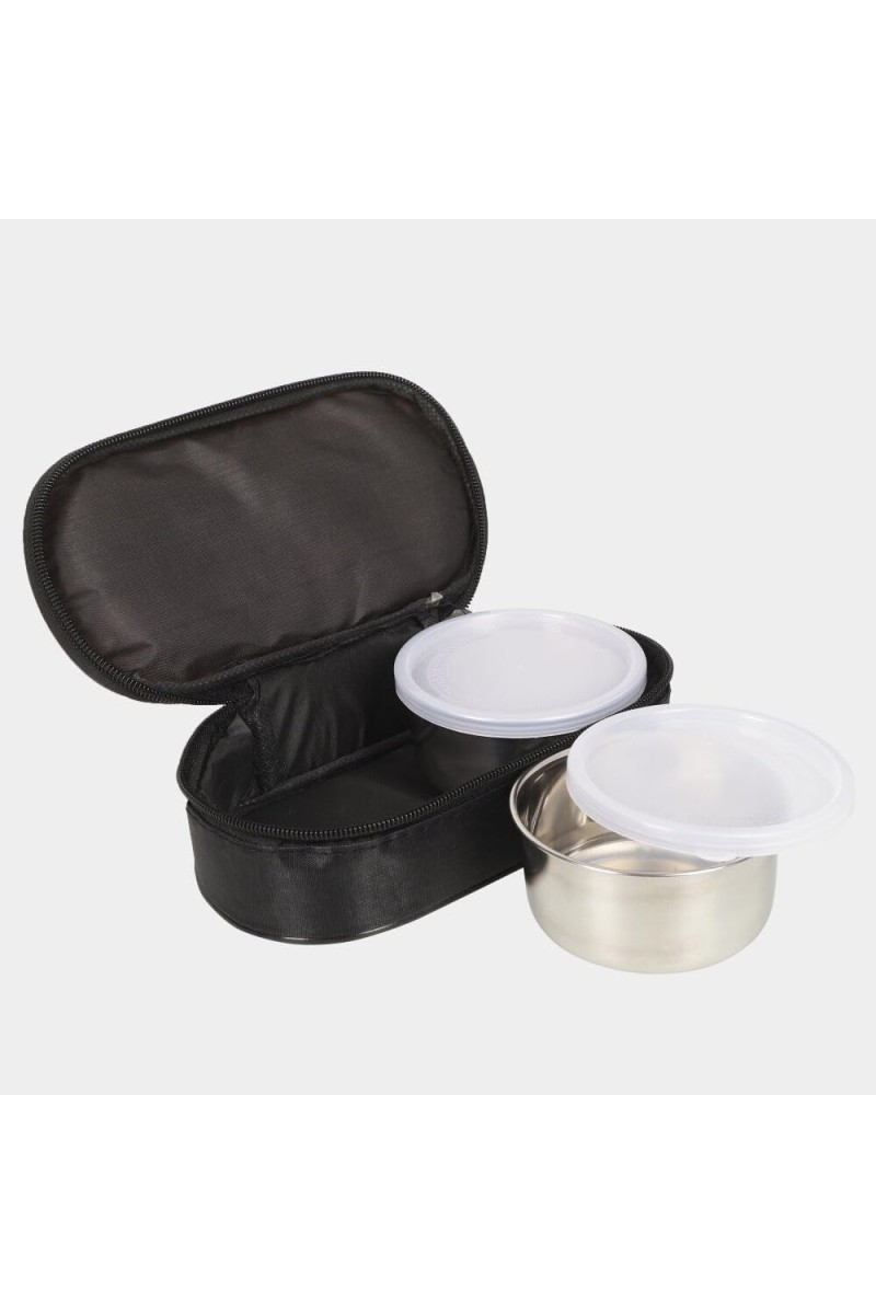 Stainless Steel Lunch Box Container -10 X 5cm |Bag- 22 X 11 X 7cm, Container- 2+ with Bag
