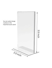 Car Desk/Table Top Mahatma Gandhi Acrylic T-Style Photo Stand - 2.5x3.5 Inches, Compact and Stylish Spiritual Display, easily change 2 photos (Pack of 1)